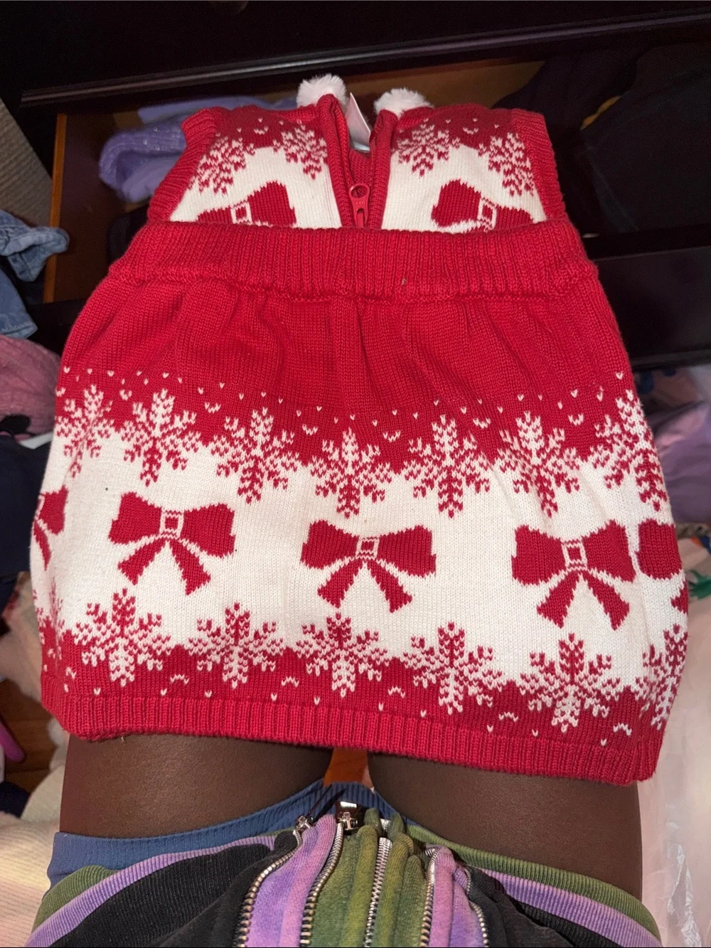 Girls' Red & White Bow Knit Skirt and Vest Set